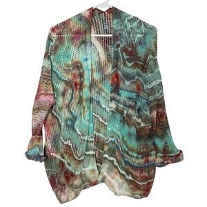 Handmade Tie Dye Cardigan Sweater Womens Size Small XS Mesh Knit Wearable Art